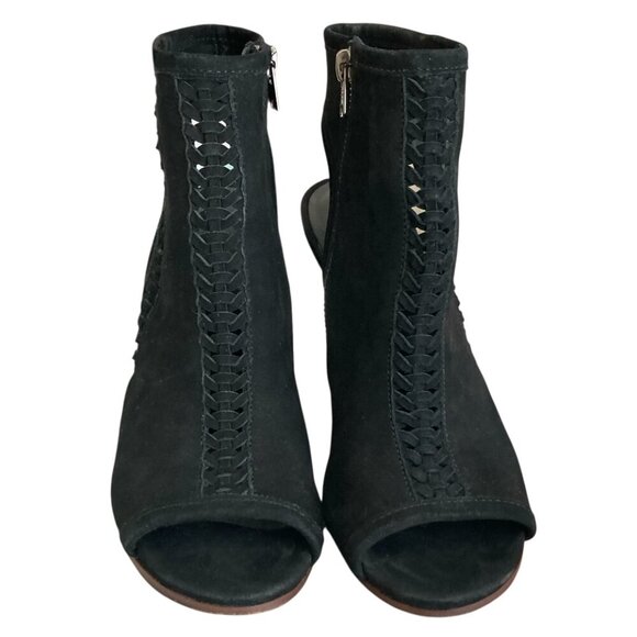 ALL SAINTS Vibrant Open Toe High Heeled Suede Ankle Booties Heels Black - Picture 3 of 10